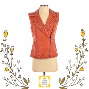 🖤2x$25 - V Cristina Faux Leather Orange Moto Vest